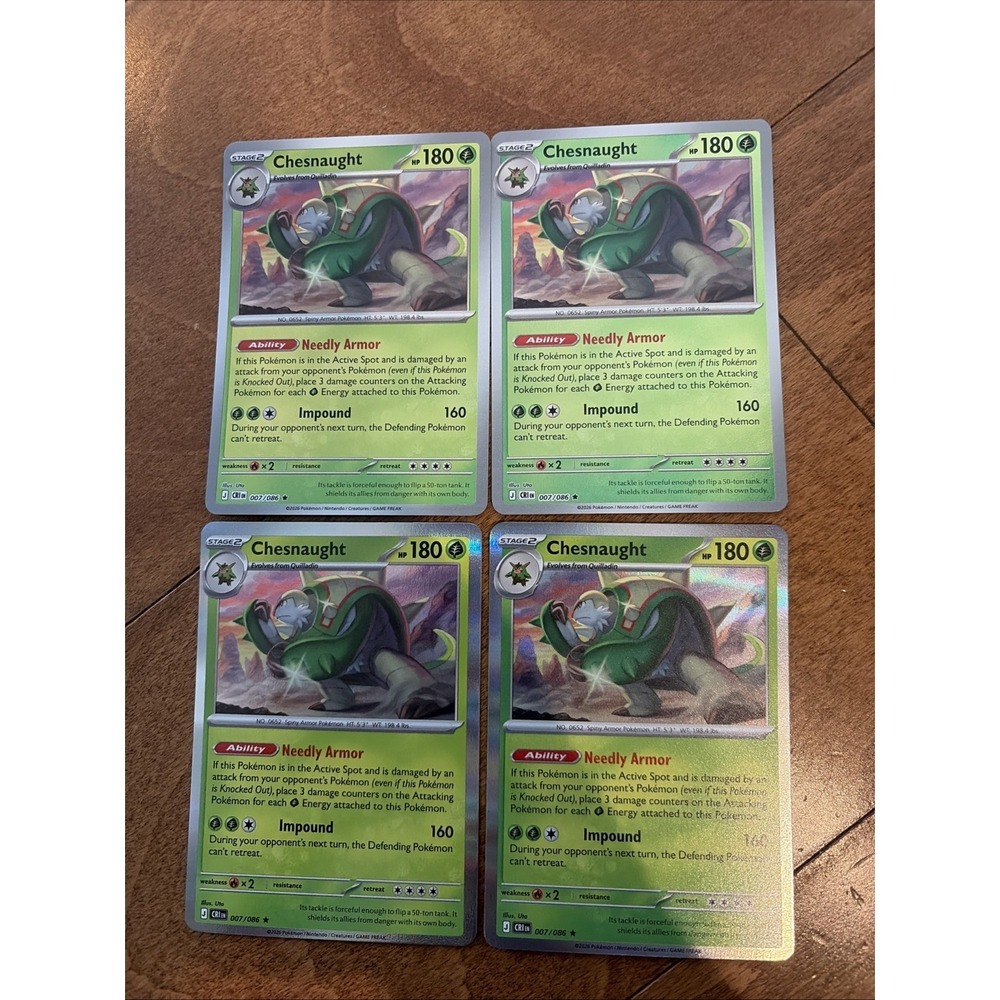 Pokémon TCG Chesnaught 007/086 Reverse Holo Rare Chaos Rising Full Holo English